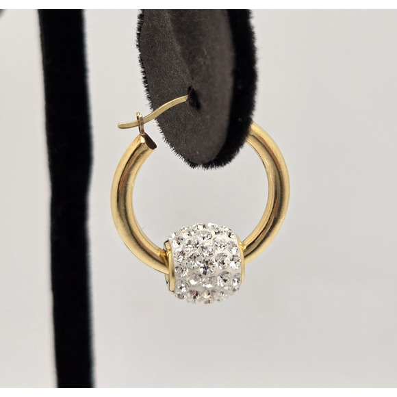 14K Gold Single Hoop Earring With Removable Cubic Zirconia Pave Stone Charm .81g - Picture 1 of 14